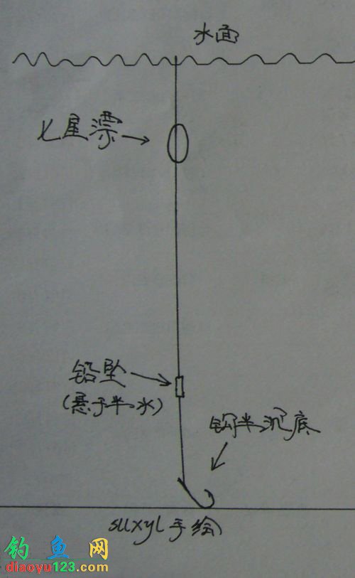 即无饵时,将朝天钩铅坠调的离底2毫米  2,悬坠 即可谓之台钓之钓灵!